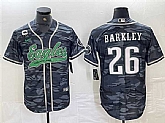 Men's Philadelphia Eagles #26 Saquon Barkley Gray Camo With 3-star C Patch Cool Base Baseball Stitched Jersey,baseball caps,new era cap wholesale,wholesale hats